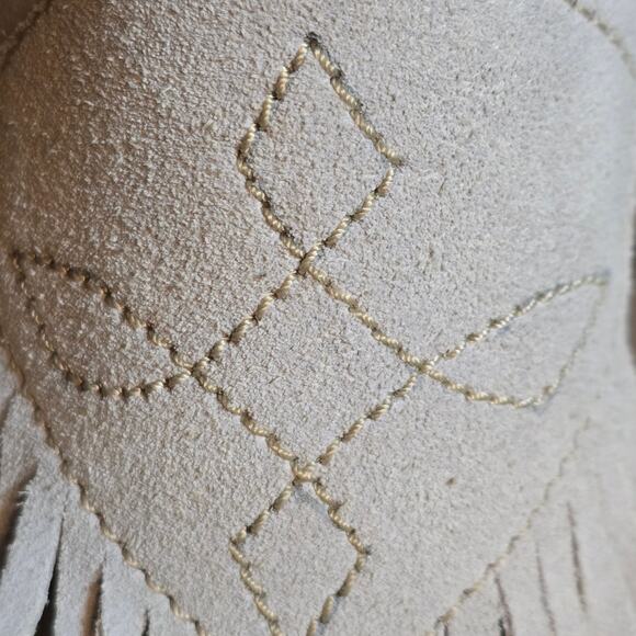 New Free People Lawless Bone Suede Leather Fringe Western Boots Size 7.5 - Picture 7 of 11